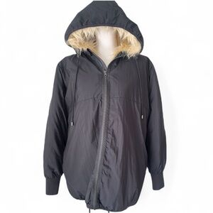 RD Style Anthropologie Black Cream Faux Fur lined  Jacket waterproof L large